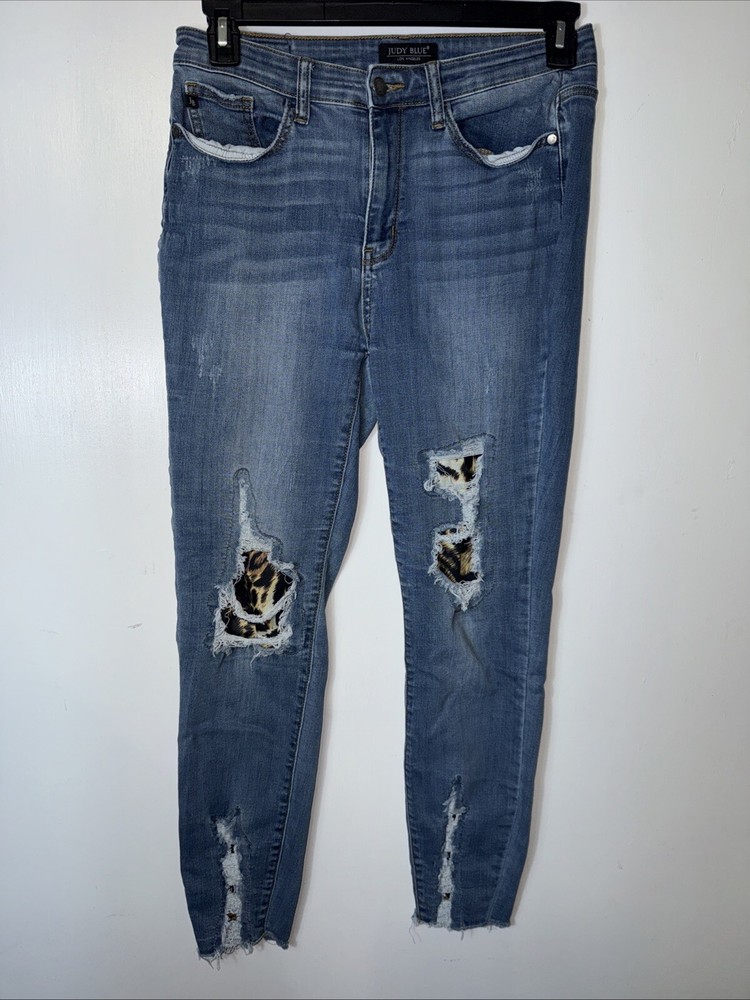 Judy Blue Distressed Stretch Jeans Women's 9/29 Skinny Fit Mid Rise Leopard