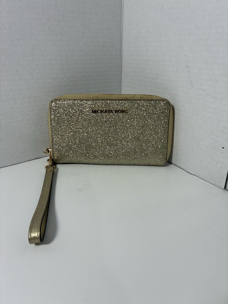 Michael Kors Travel Glitter Pale Gold Wristlet Wallet