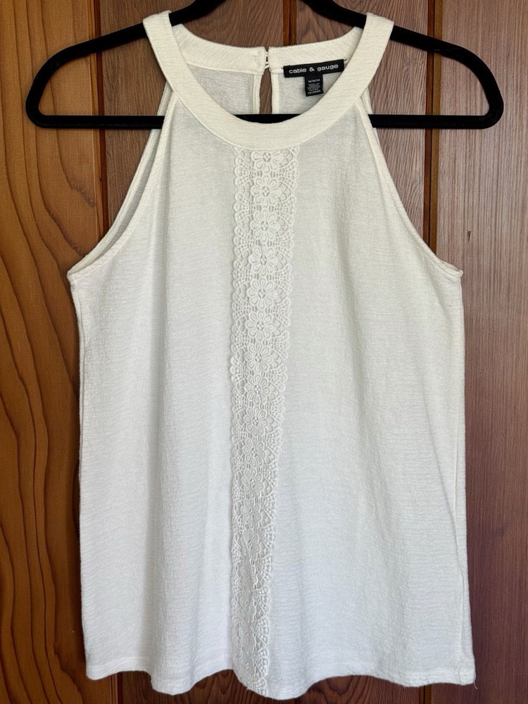 Women’s Cable & Gauge White Sleeveless Floral Embroidered Top Size M