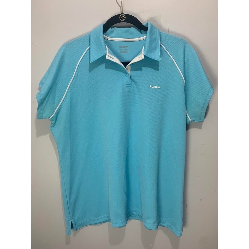 Reebok Womens Light Blue Polo Shirt XL Short Sleeve Breathable Comfort Fit Activewear