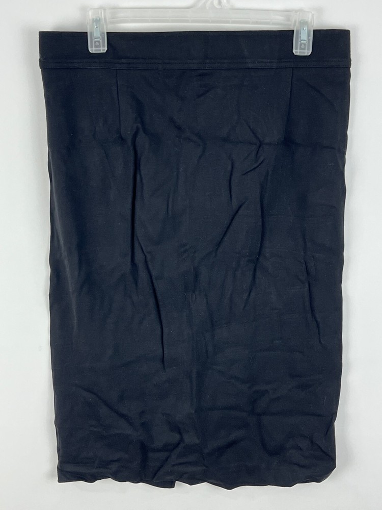 Thalian Black Stretch Rayon Pencil Skirt Size 10 with Elastic Waist and 32in Slit