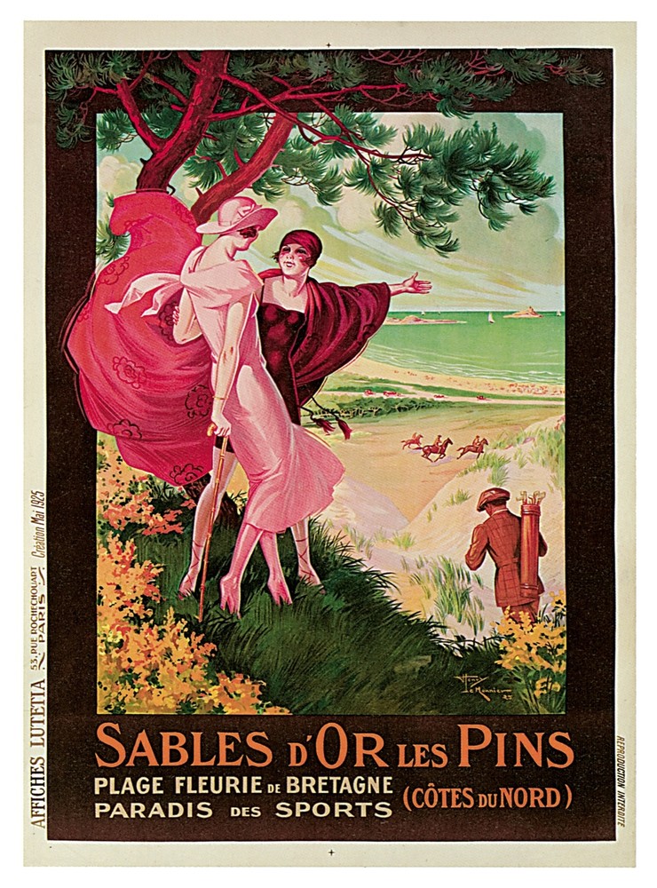 Decor Travel Poster. Graphic Design. Sables d'orles les pins. Home Wall Art.1954