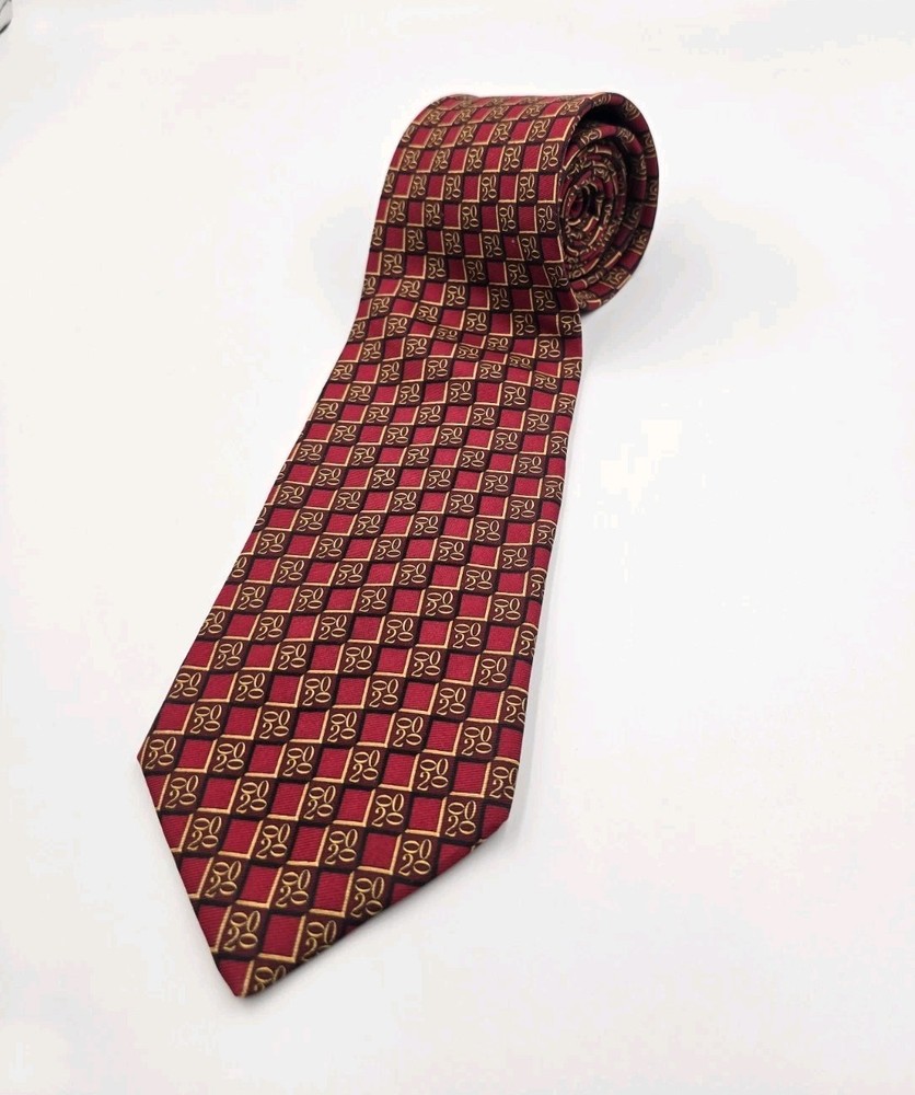 VTG Brooks Brothers Makers Necktie Red Gold Y2K Millennia 100% Silk Made in USA