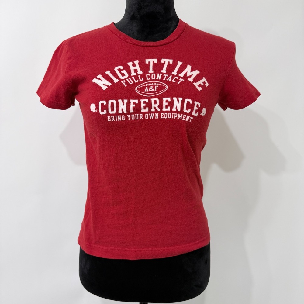 Abercrombie & Fitch Y2K Funny Graphic Baby Tee Womens M Red Nighttime Conference
