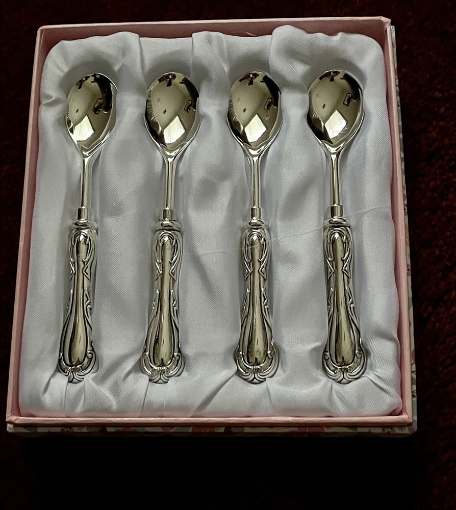Grace’s Teaware Set Of 4 Silver Plated Demitasse Spoons Coffee, Tea, Ice Cream