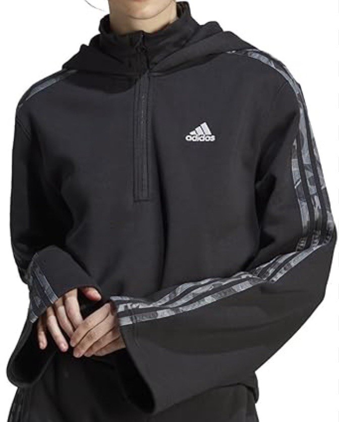 Women’s Medium Adidas Black Cropped Wide Sleeve Three Camo Stripe 1/4 Zip Hoodie