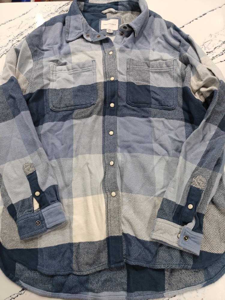 American Eagle Outfitters Shirt Mens Small Blue Plaid Flannel Snap Western