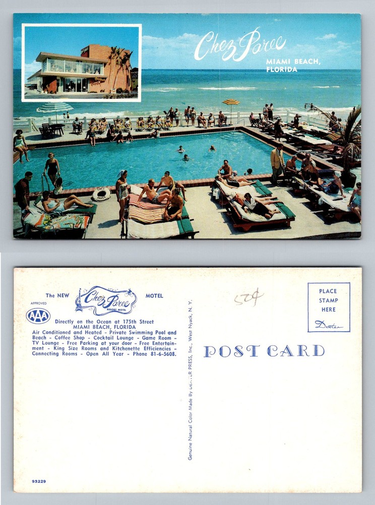Miami Beach, FL-Florida, Chez Paree Oceanfron Motel And Pool Vintage Postcard