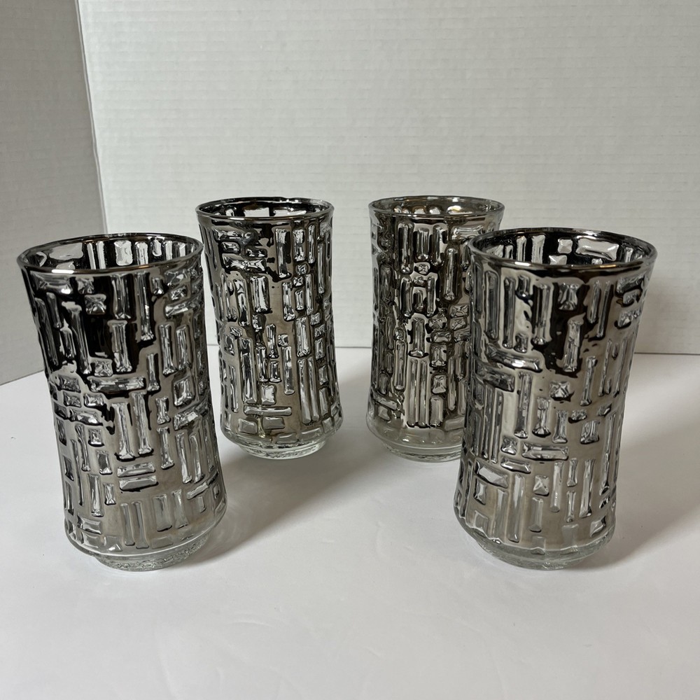 4 Libbey Platinum Artica Highball Glasses Excellent Cond - Iconic MCM Barware