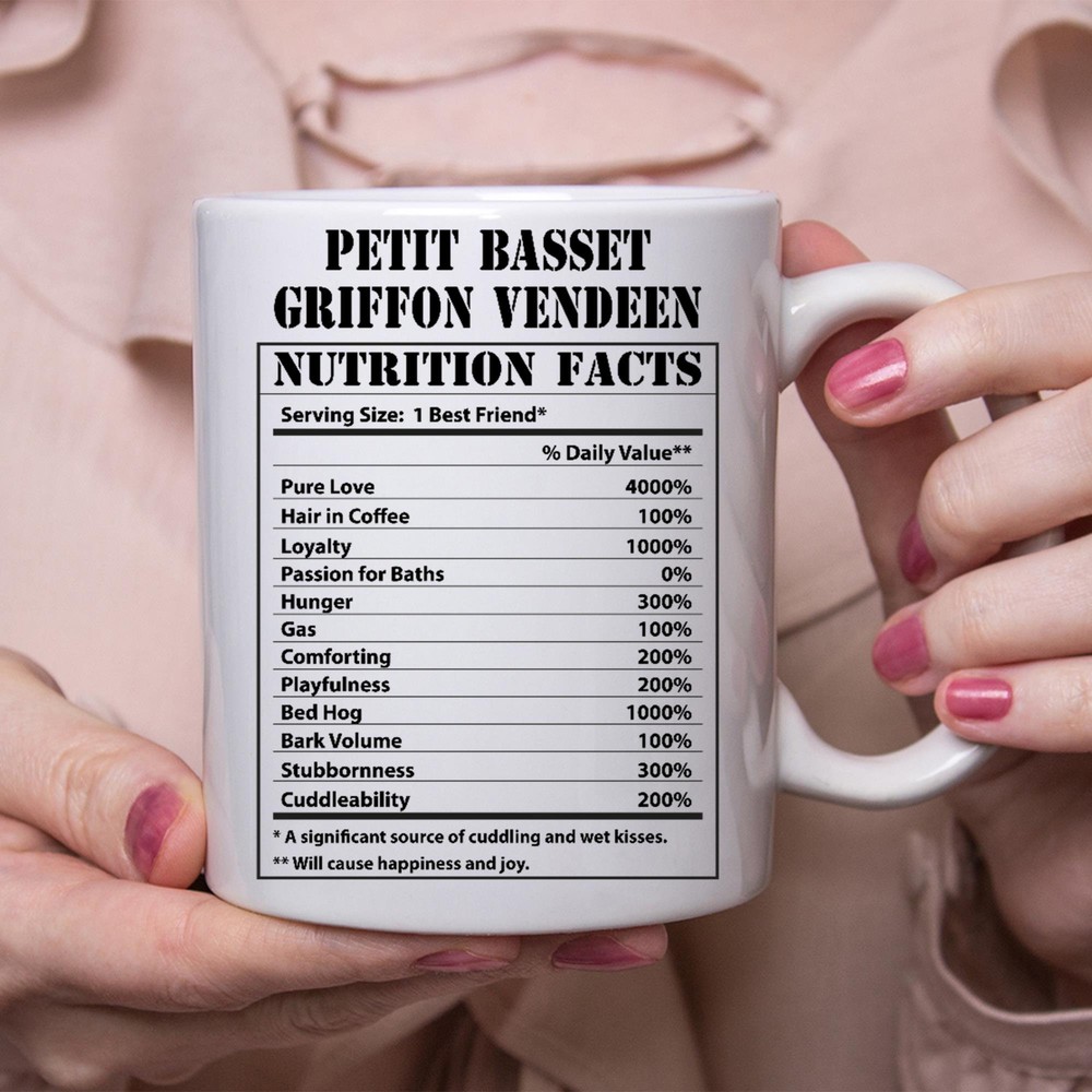 Funny PBGV Dog Lover Gifts with Nutrition Facts White Coffee Mug 11 oz