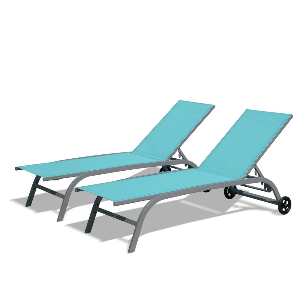 Outdoor Chaise Lounge Set with 2 Adjustable 5-Position Chairs
