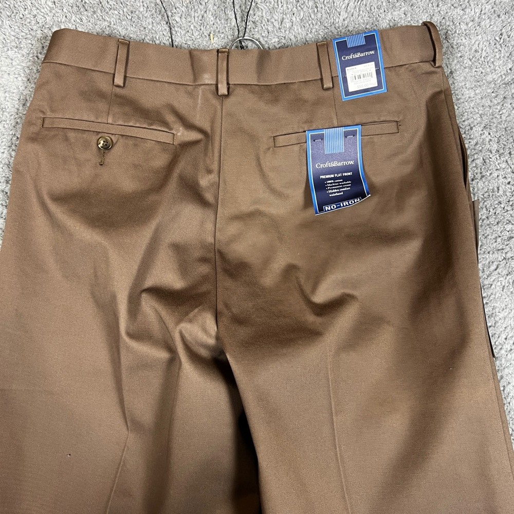 Croft & Barrow Dress Pants Mens 36x34 Brown Flat Front No Iron Casual Pants NEW