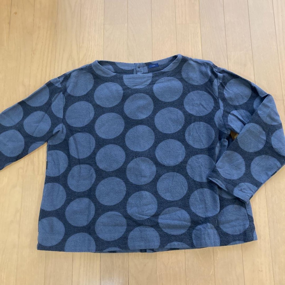 ICHI Open Back Blouse Black Gray Polka Dots Cotton Short Sleeve New