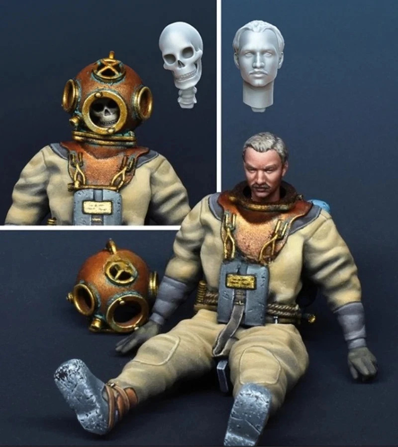 1/35 Resin Figure Model Kit WWII German Diver with 2 Heads Unassembled Unpainted