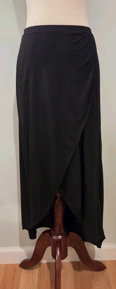 Gap Medium Black Faux Wrap Midi Skirt Rayon Pockets Designed & Crafted