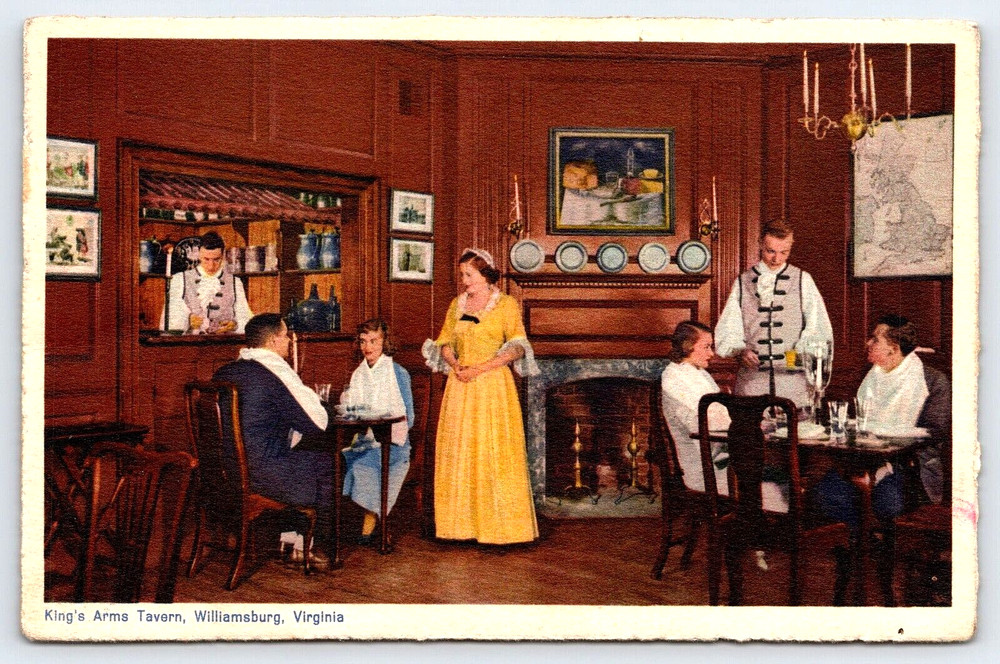 Williamsburg Virginia King's Arms Tavern Interior People Vintage Photo Postcard