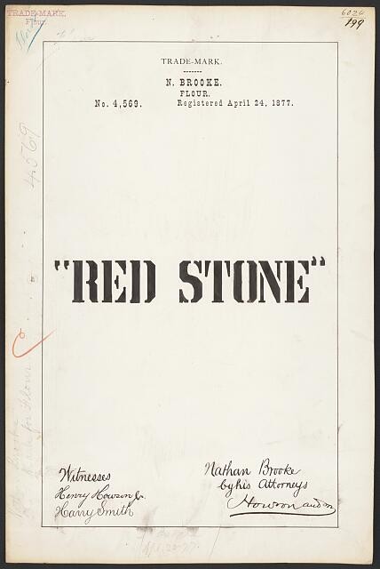 Photo:N Brooke Red Stone Flour Trademark Registration 1877 Brand Logo