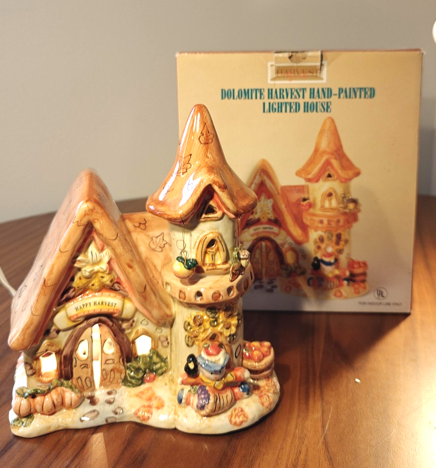 Happy Harvest Lighted Fall Halloween Fall Thanksgiving Ceramic Village ® Storybk