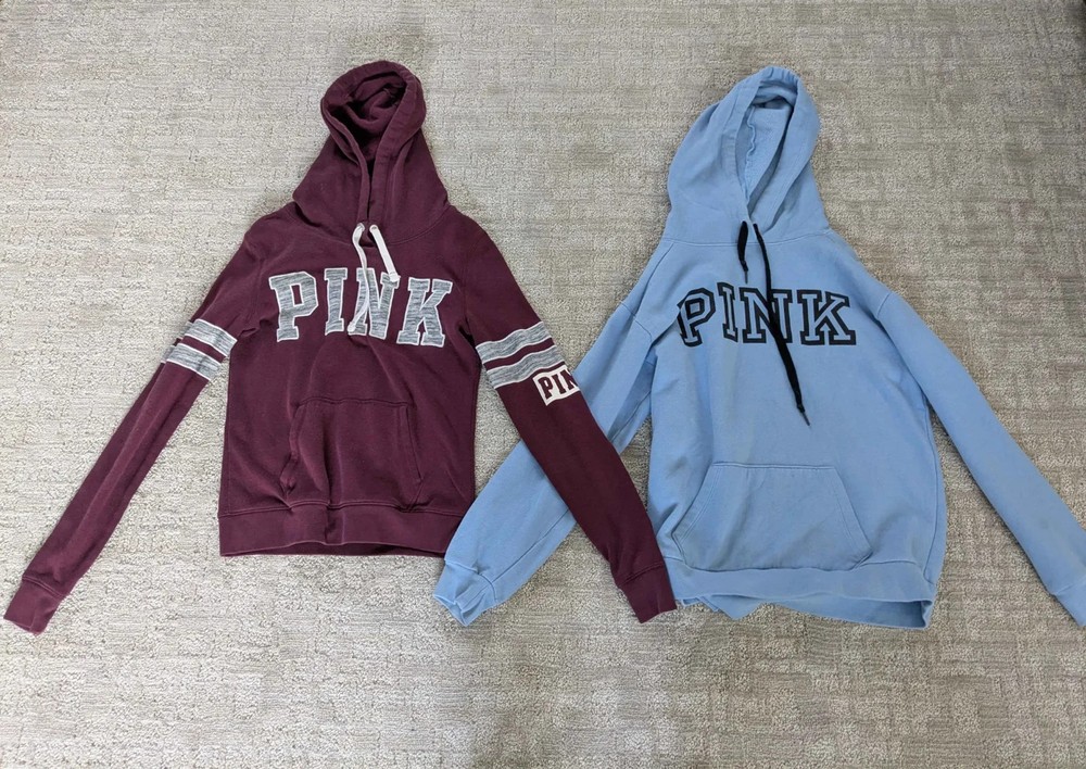 Victoria's Secret Pink Women's Pair Of 2 Maroon & Blue Pullover Hoodie Size: XS