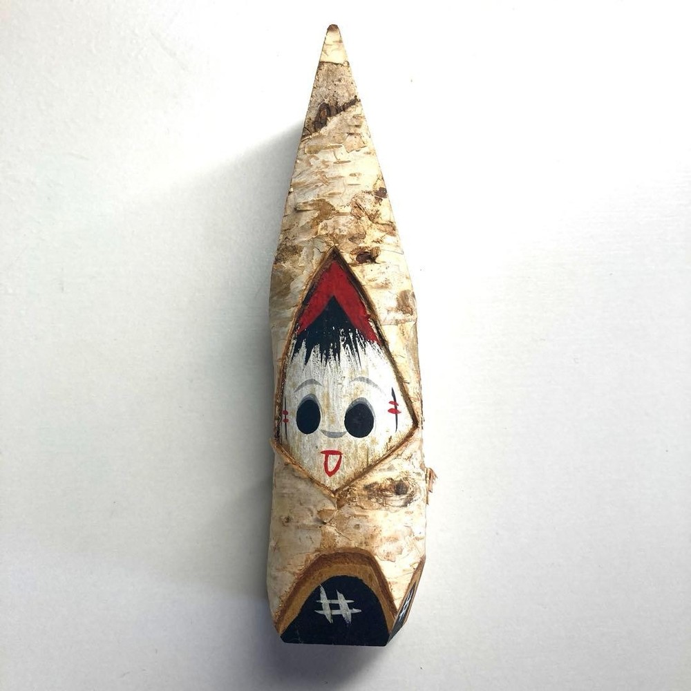 White Birch Kokeshi Doll Japanese Folk Art Wood Carving 15cm Traditional Craft