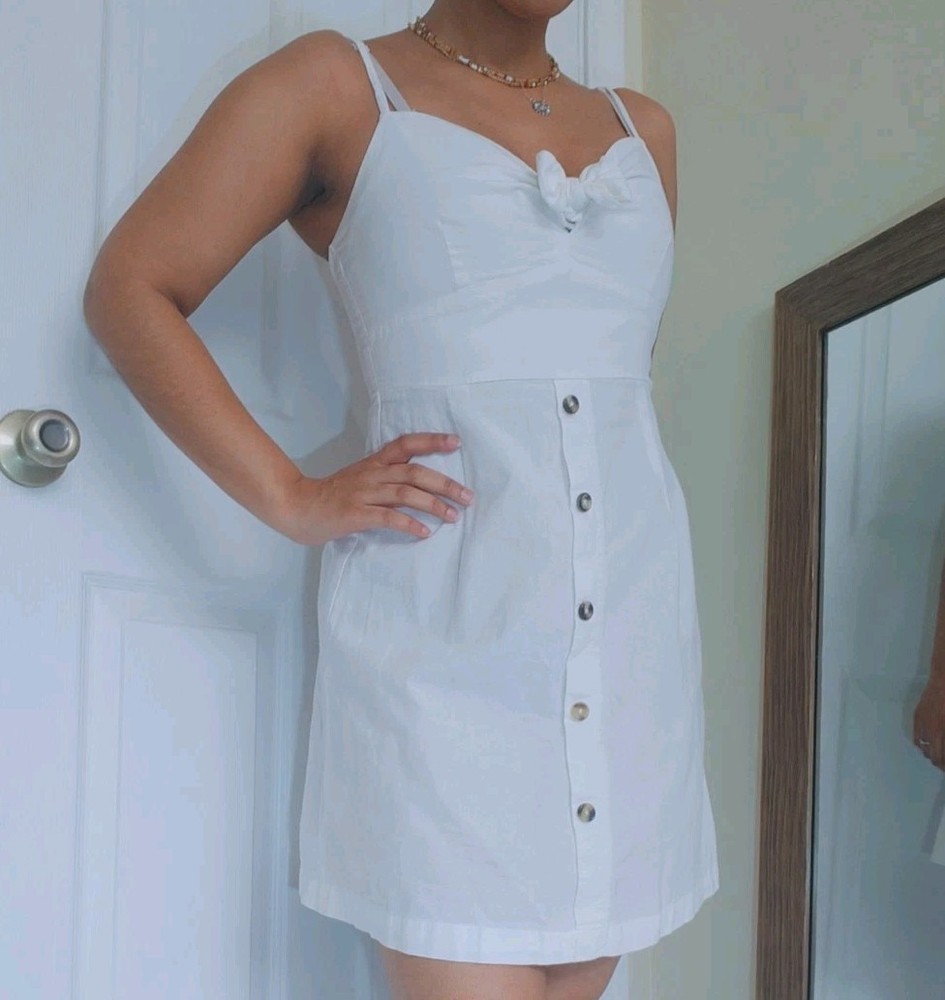 Derek Heart Size Small White Strappy Fit And Flare 100% Cotton Button Mini Dress