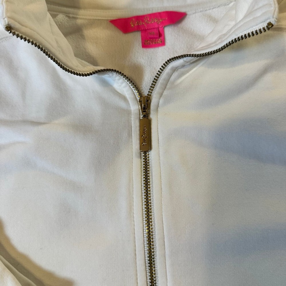 Lilly Pulitzer women’s XLarge Finn White Half Zip Terry Pullover preppy