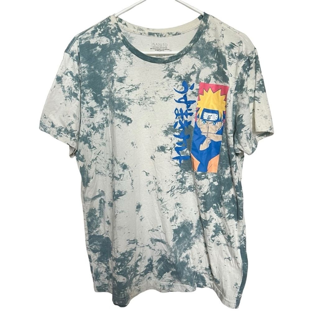 Naruto Men's Tie Dye Uzumaki T-Shirt Graphic Print Crew Neck Gray Size Large