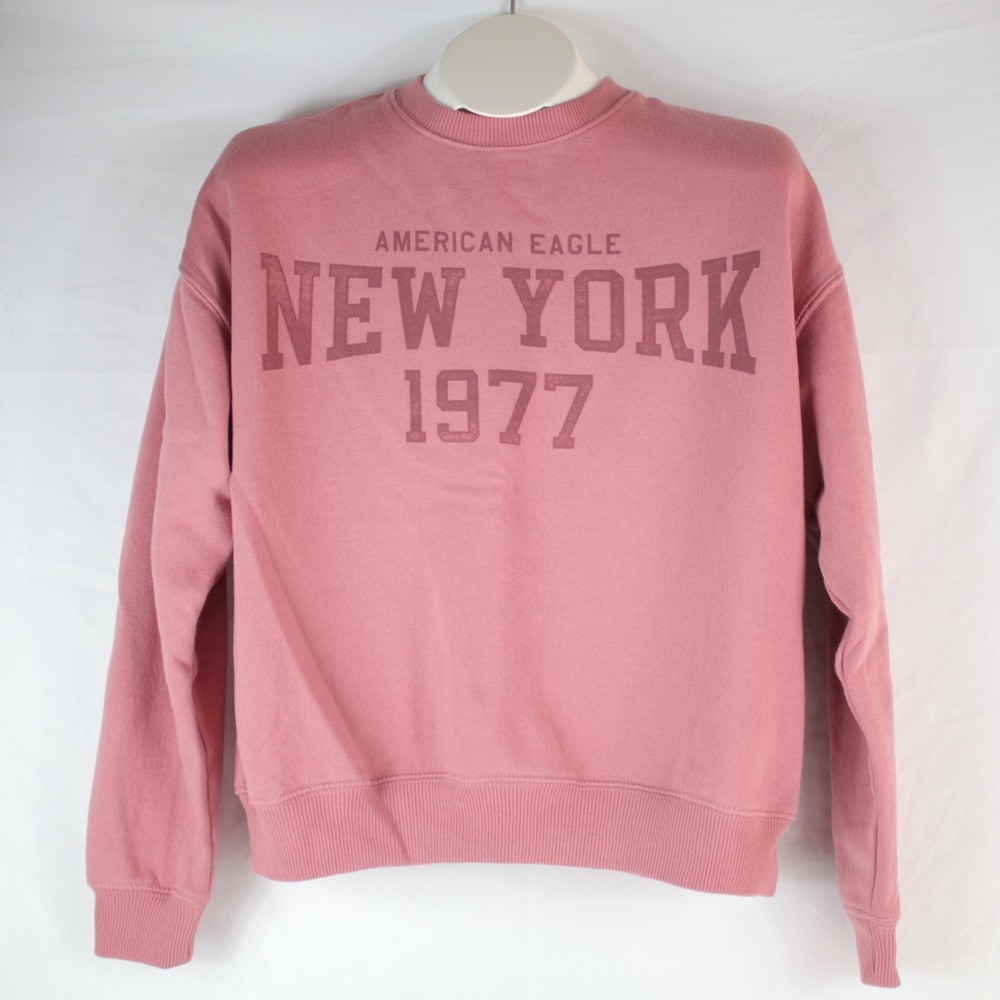 American Eagle Pink Long Sleeve Graphic Crewneck Sweater Womens Size XS - NWOT