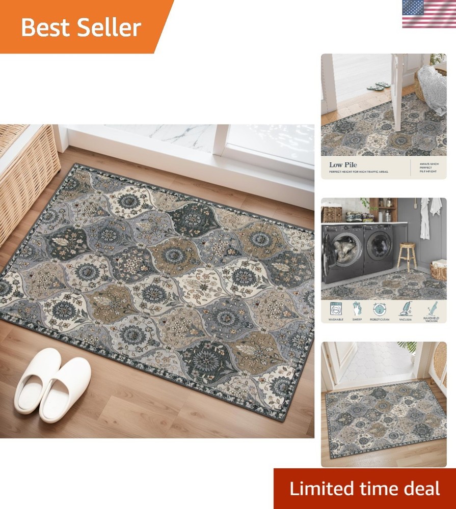 Soft Faux Wool Moroccan Rug 2' x 3' – Non-Slip, Washable, Kid & Pet Friendly