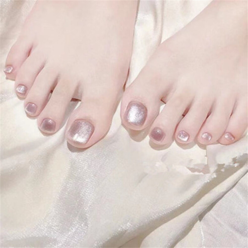 24pcs Glitter Cat Eye False Nail Short Square Press on Nails for Nail Art Salon