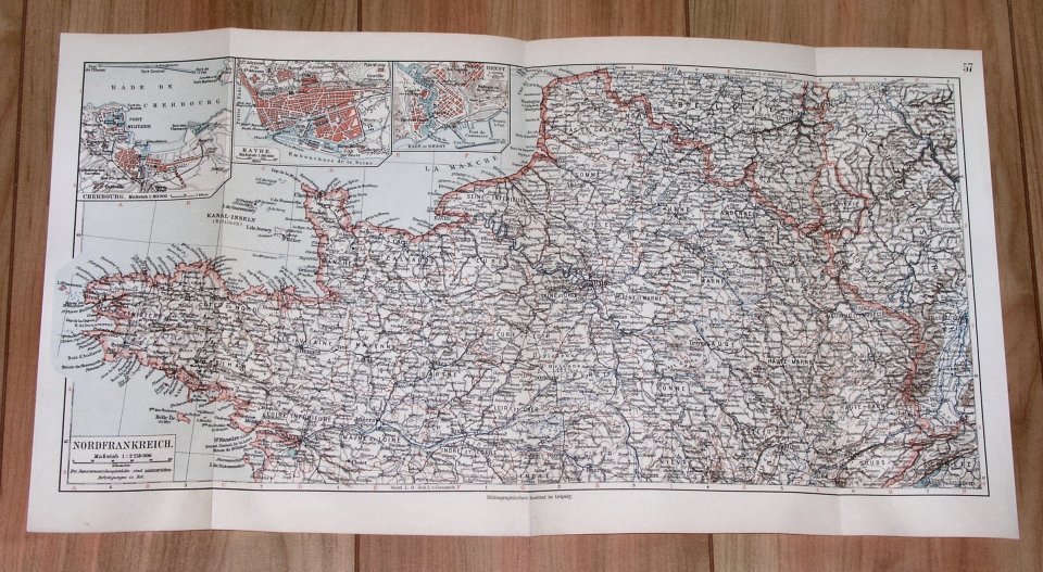 1899 Antique Map Of Northern France Brittany Normandy Paris Cherbourg Le Havre