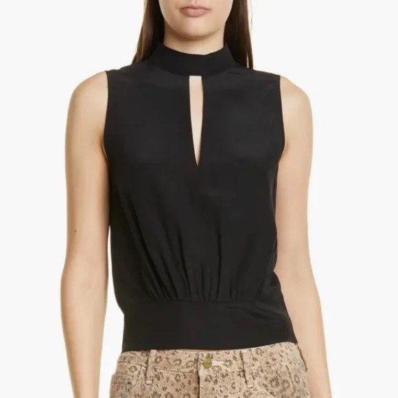 FRAME Black Keyhole Silk Tank Size XS