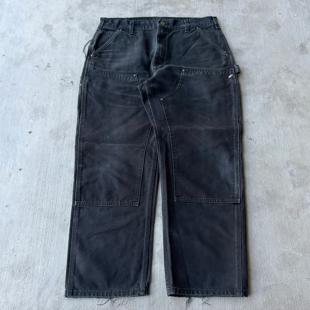 Carhartt faded black double knee work wear carpenter pants 36x30