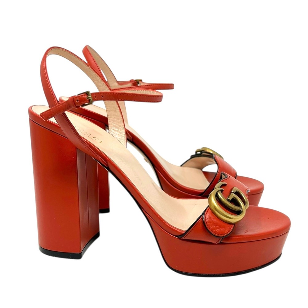 Gucci Double G Marmont Orange Platform Sandals Heels Size 39