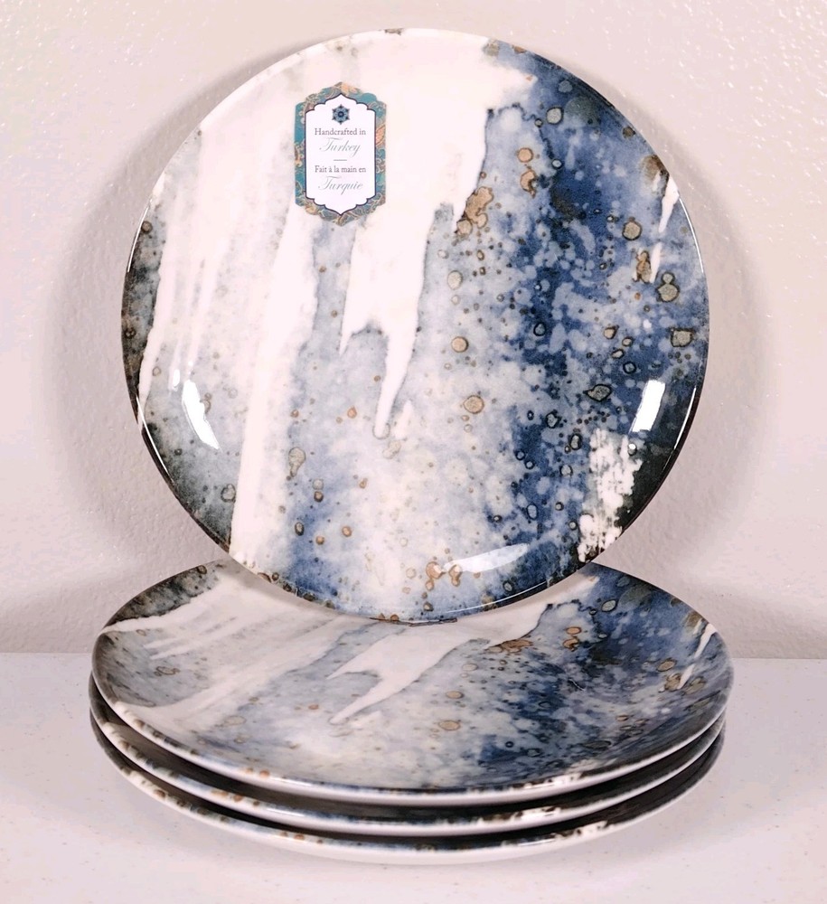 Set of 4 INTESA HOME Blue Abstract Pattern Small Salad Plate 8