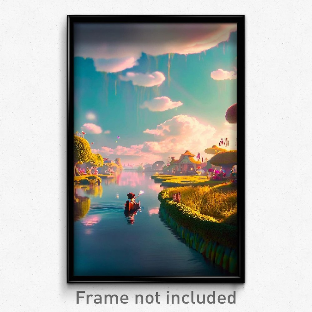 Pixel Art Poster - Whimsical Backwater (8 Bit Psychedelic Video Game Print)