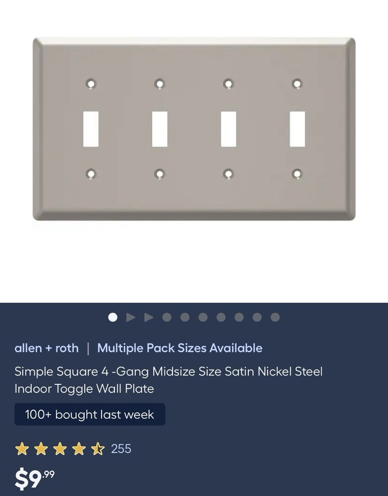 Liberty Hardware Allen & Roth Style Selections 4-Gang wall plate Satin Nickel