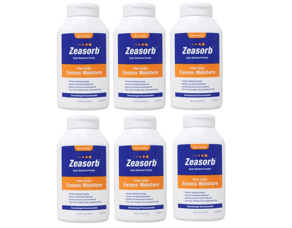 6-Pack Zeasorb Super Absorbent Powder 2.5 oz for Odor & Moisture Control