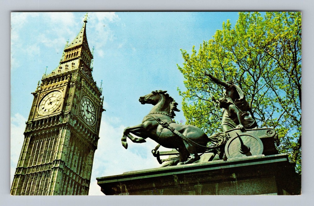 United Kingdom-London Big Ben & Boadicea Statue Souvenir Post Vintage Postcard