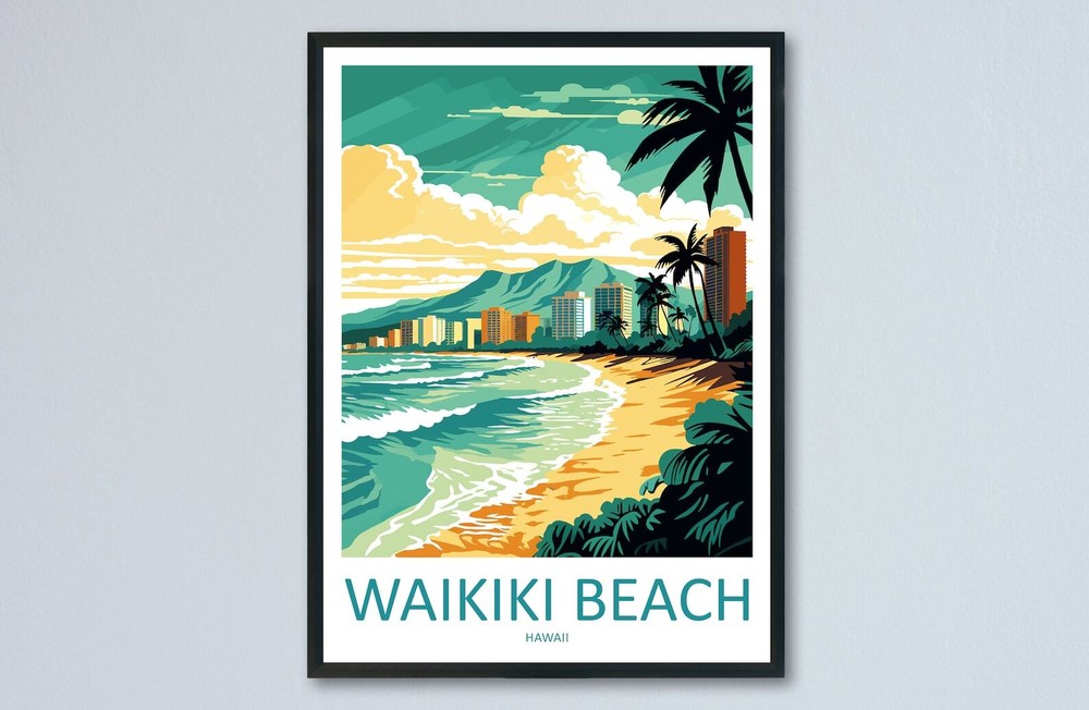 Waikiki Beach Travel Print Wall Art Waikiki Beach Wall Hanging Home Dcor
