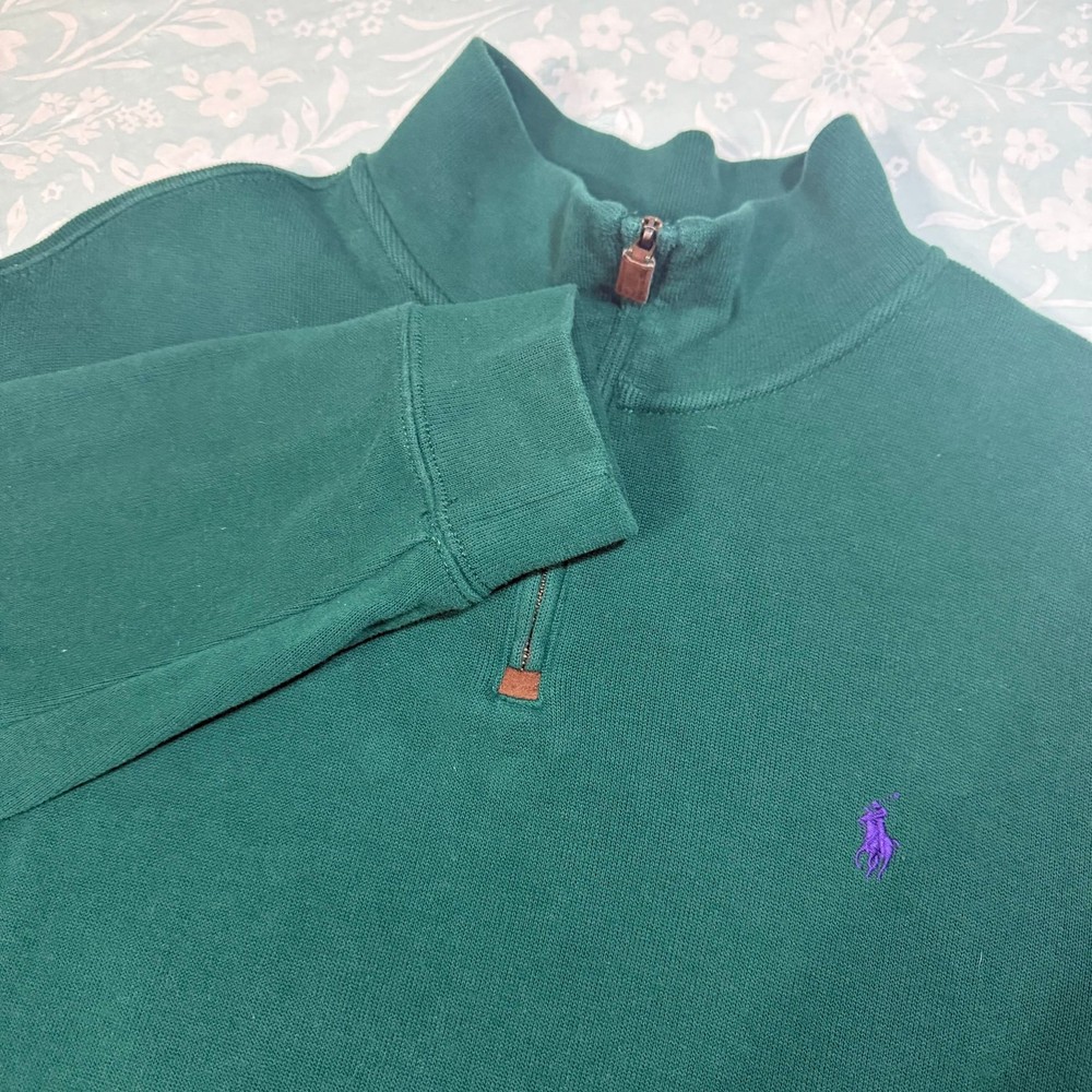 Polo Ralph Lauren Quarter Zip Sweater Mens XL Green Purple Pony Pullover