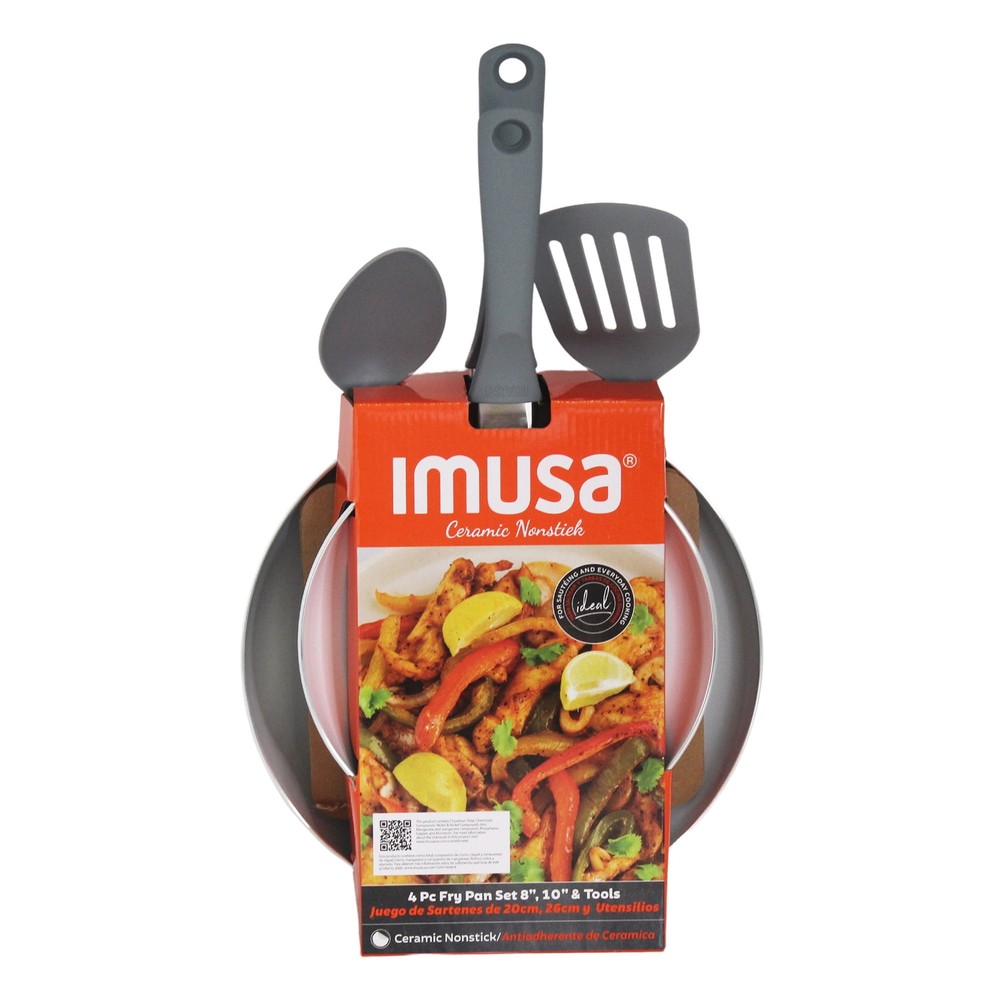 IMUSA 4-Piece Nonstick Ceramic Cookware Set in Gray Aluminum with 8 and 10-Inch Pans