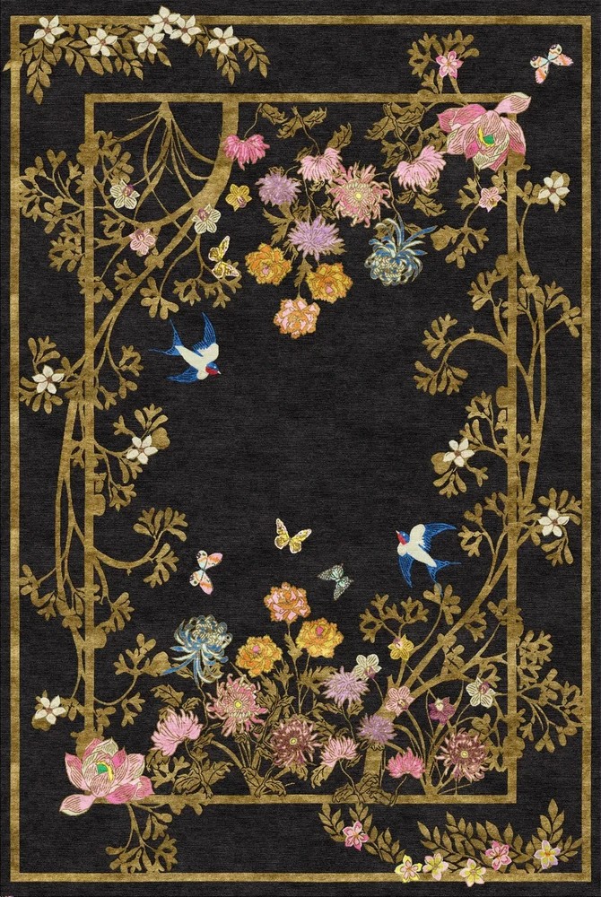 Wendy Morrison Peace, Love & Joy Hand-Tufted Rug Luxury Chinoiserie Wool & Silk