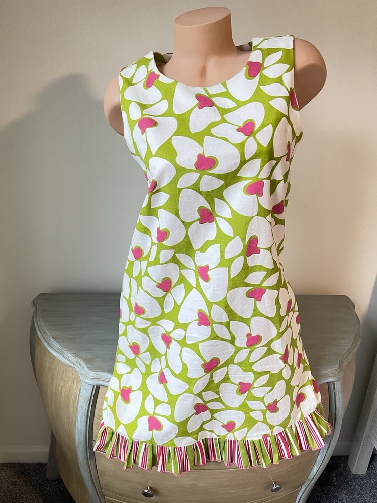 Love Lilly 6M Lime Floral Pink White Pleated Ruffle Dress Coastal Style
