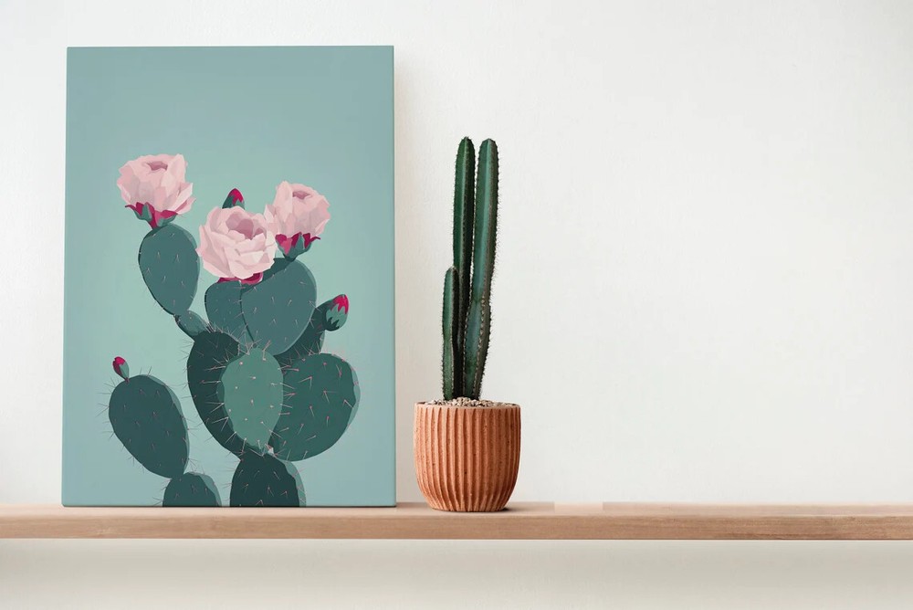 Pastel Blue Boho Cactus Wall Art Poster Premium Quality Choose your Size