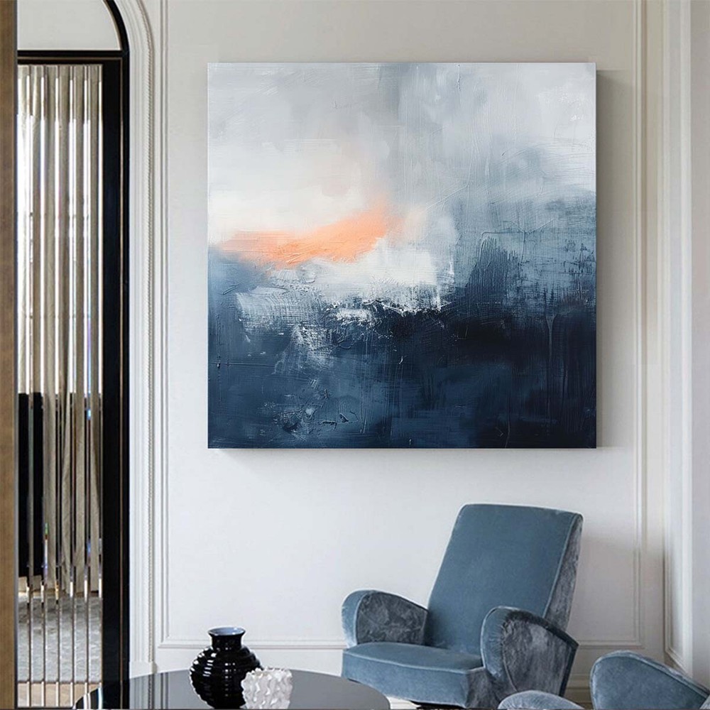 blue Modern Handmade Abstract Oil Painting on canvsa Living Room Home Decoration