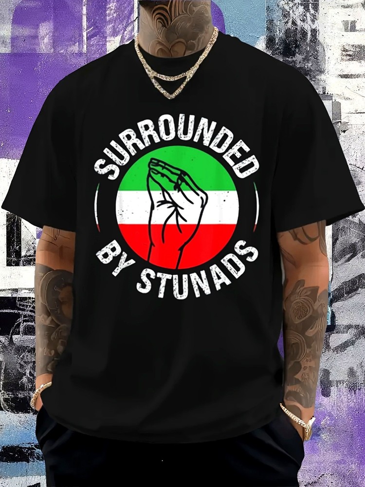 Italian Hand Gesture Stunads Funny T Shirt Flag Colors Graphic Casual Tee Top