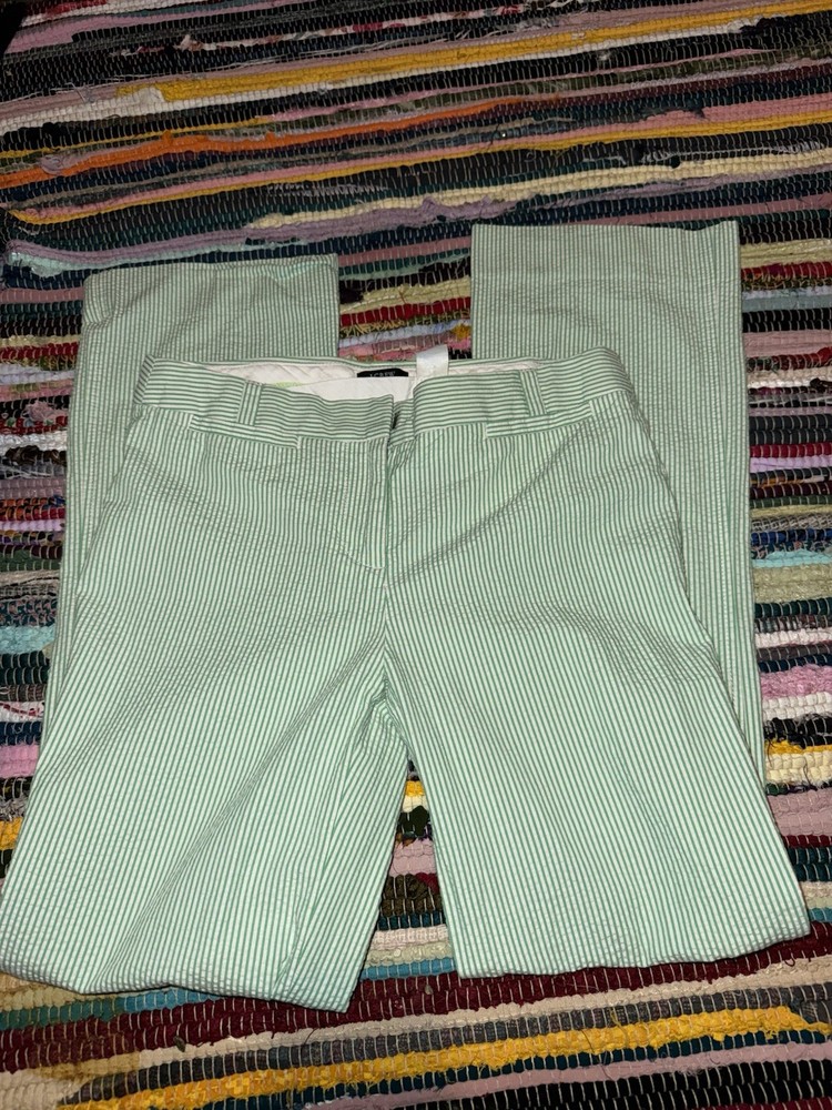 Women’s J Crew Green And White Striped Cropped Flared Pants Size 0