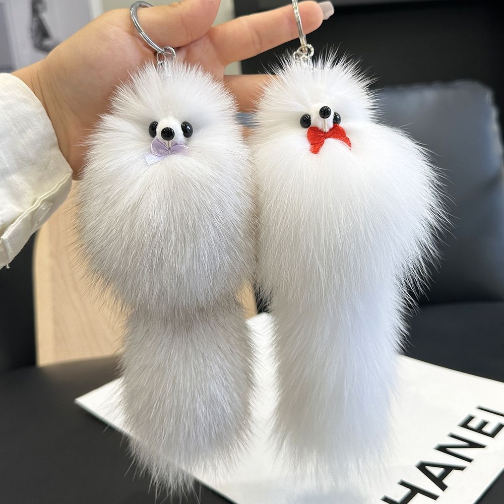 Fox Pom Pom Keychain Fluffy Fur Ball Bag Charm Cute Animal Keyring Bag Decor