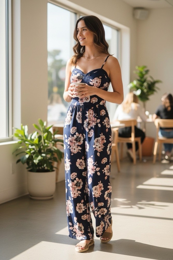 Band Of Gypsies Women’s Floral Bohemian Cottage Core Jumpsuit Size L Y2K